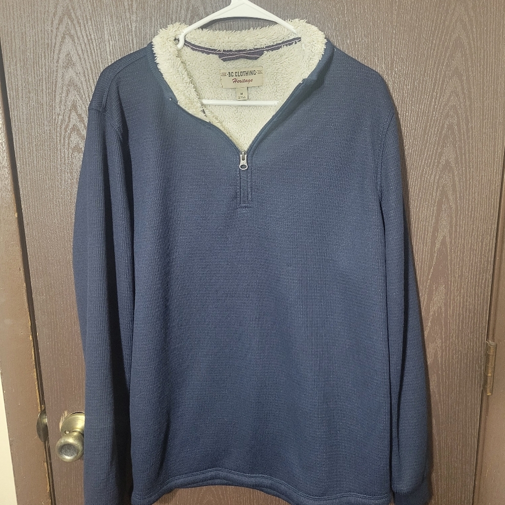 Men's Navy Half-Zip Sherpa-Lined Pullover